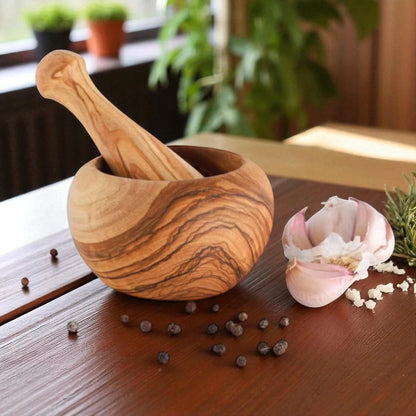Handmade Round Olive Wood Mortar — Tradition and Quality - Tunsouk | Premium Olive Oil 🫒 & Olivewood