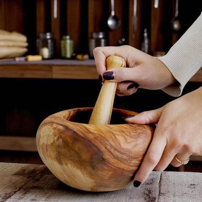 Handmade Round Olive Wood Mortar — Tradition and Quality - Tunsouk | Premium Olive Oil 🫒 & Olivewood