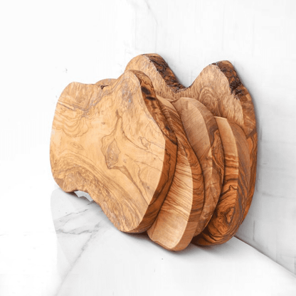 Handmade Rustic Olive Wood Coasters - Tunsouk | Premium Olive Oil 🫒 & Olivewood