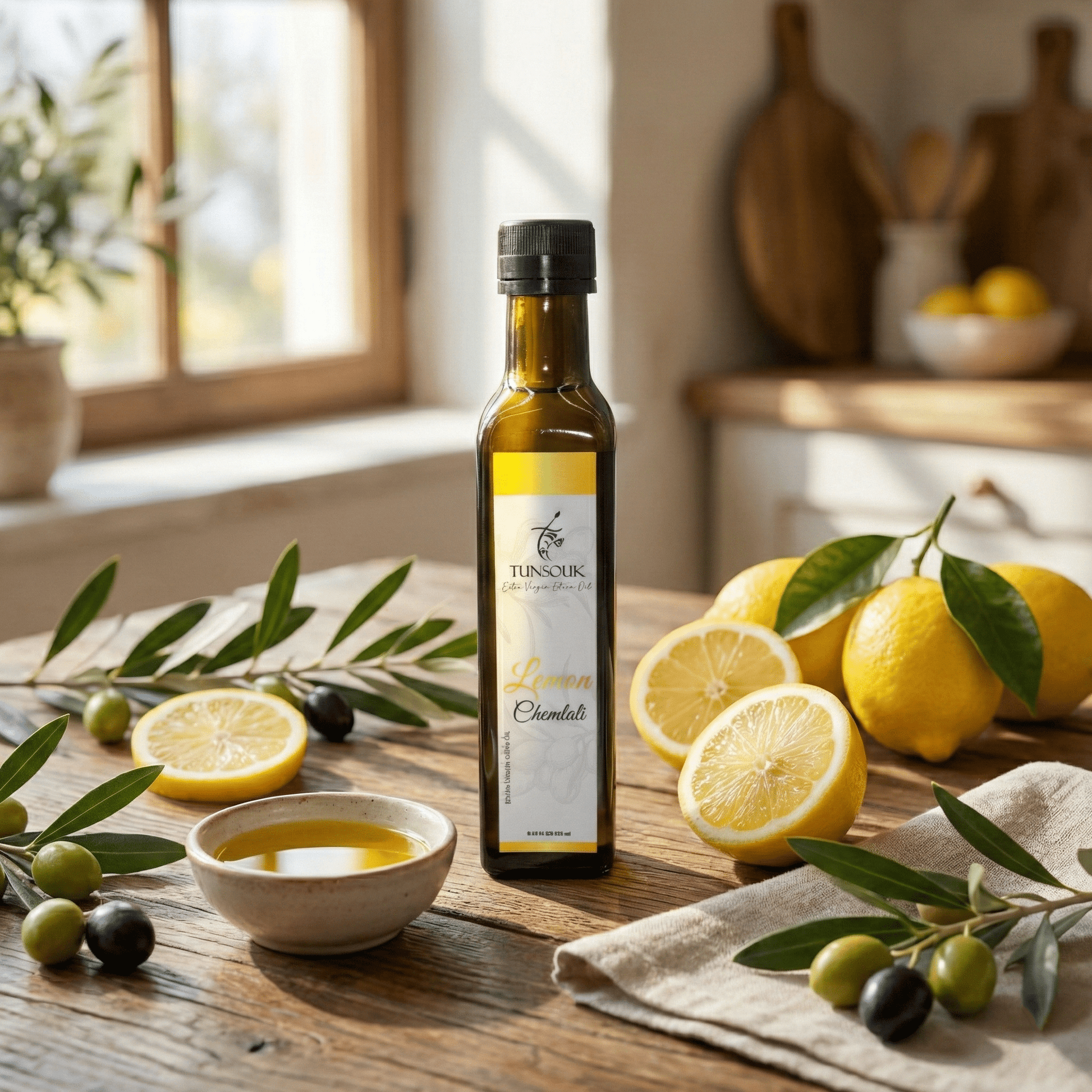 Lemon Infused Chemlali Olive Oil (250ml) - Tunsouk | Premium Olive Oil 🫒 & Olivewood