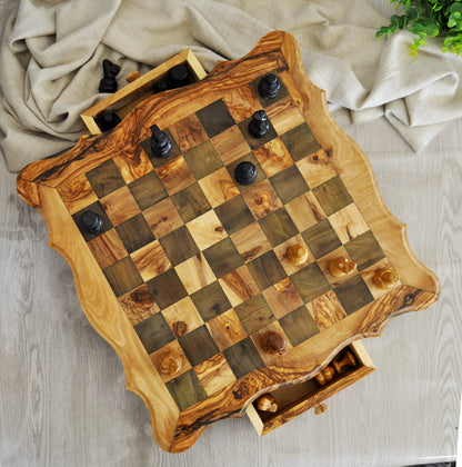 Luxury Olive Wood Chess Board Set with 32 handcrafted pieces. A perfect gift for game lovers and elegant home decor | FREE PERSONALIZATION ! - Tunsouk | Premium Olive Oil 🫒 & Olivewood