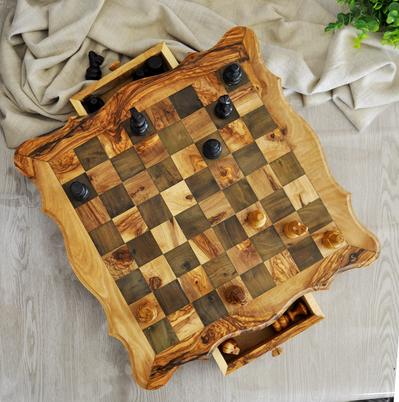 Luxury Olive Wood Chess Board Set with 32 handcrafted pieces. A perfect gift for game lovers and elegant home decor | FREE PERSONALIZATION ! - Tunsouk | Premium Olive Oil 🫒 & Olivewood