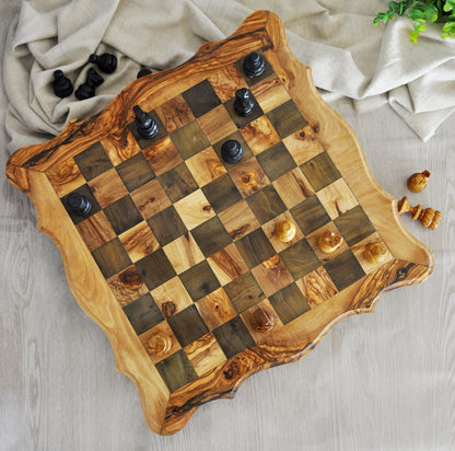 Luxury Olive Wood Chess Board Set with 32 handcrafted pieces. A perfect gift for game lovers and elegant home decor | FREE PERSONALIZATION ! - Tunsouk | Premium Olive Oil 🫒 & Olivewood