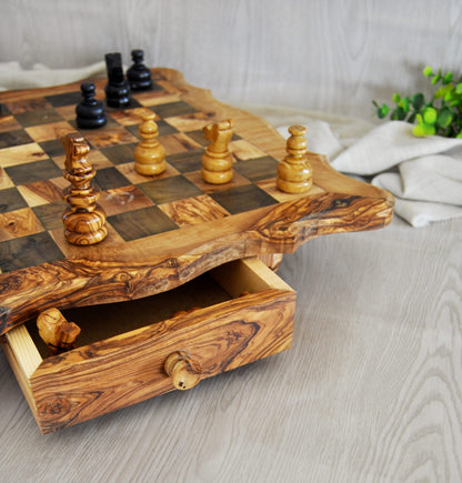Luxury Olive Wood Chess Board Set with 32 handcrafted pieces. A perfect gift for game lovers and elegant home decor | FREE PERSONALIZATION ! - Tunsouk | Premium Olive Oil 🫒 & Olivewood