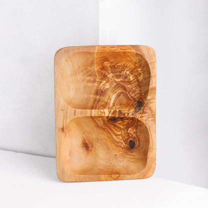 Mediterranean Olive Wood 2 Section Serving Tray, Handmade - Tunsouk | Premium Olive Oil 🫒 & Olivewood