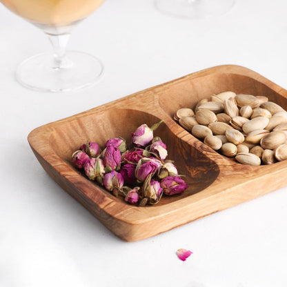 Mediterranean Olive Wood 2 Section Serving Tray, Handmade - Tunsouk | Premium Olive Oil 🫒 & Olivewood