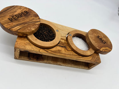 Mediterranean Olive Wood Salt an pepper jars Handmade - Tunsouk | Premium Olive Oil 🫒 & Olivewood