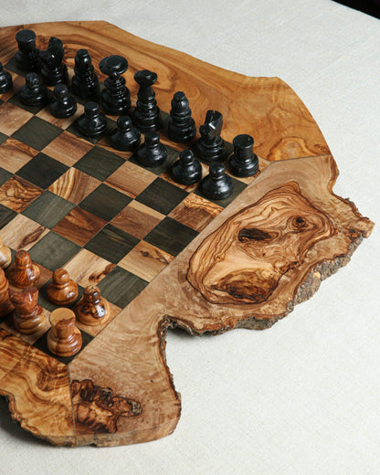 Minimalist CHESS SET WITHOUT FOOTHOLD IRREGULAR RUSTIC | FREE PERSONALIZATION - Tunsouk | Premium Olive Oil 🫒 & Olivewood