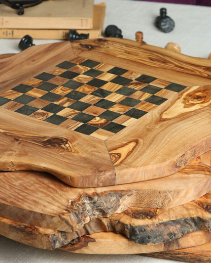 Minimalist CHESS SET WITHOUT FOOTHOLD IRREGULAR RUSTIC | FREE PERSONALIZATION - Tunsouk | Premium Olive Oil 🫒 & Olivewood