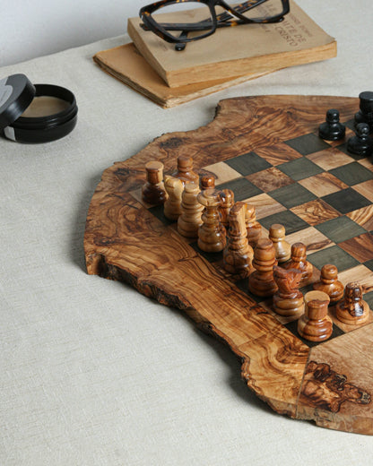 Minimalist CHESS SET WITHOUT FOOTHOLD IRREGULAR RUSTIC | FREE PERSONALIZATION - Tunsouk | Premium Olive Oil 🫒 & Olivewood