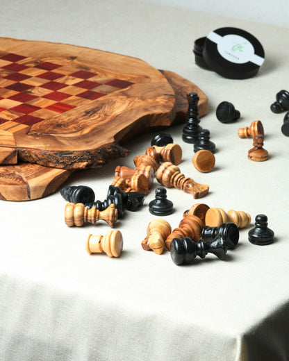 Minimalist CHESS SET WITHOUT FOOTHOLD IRREGULAR RUSTIC | FREE PERSONALIZATION - Tunsouk | Premium Olive Oil 🫒 & Olivewood