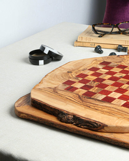 Minimalist CHESS SET WITHOUT FOOTHOLD IRREGULAR RUSTIC | FREE PERSONALIZATION - Tunsouk | Premium Olive Oil 🫒 & Olivewood
