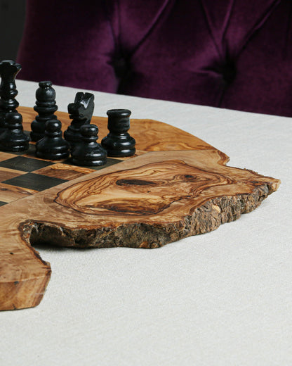 Minimalist CHESS SET WITHOUT FOOTHOLD IRREGULAR RUSTIC | FREE PERSONALIZATION - Tunsouk | Premium Olive Oil 🫒 & Olivewood