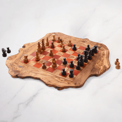 Minimalist CHESS SET WITHOUT FOOTHOLD IRREGULAR RUSTIC | FREE PERSONALIZATION - Tunsouk | Premium Olive Oil 🫒 & Olivewood