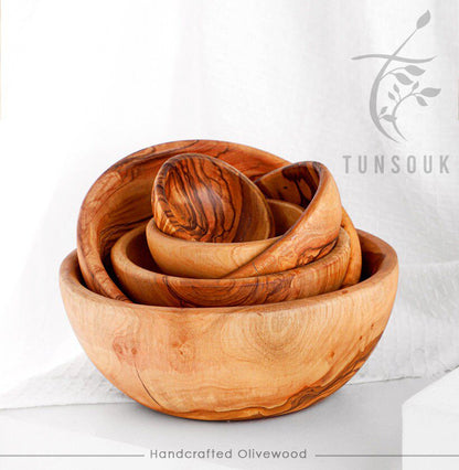 Olive Wood Nesting Bowls – Set of 6 - Tunsouk | Premium Olive Oil 🫒 & Olivewood