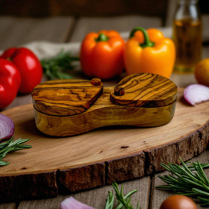 Olive Wood Salt and Pepper Cellar - Tunsouk | Premium Olive Oil 🫒 & Olivewood