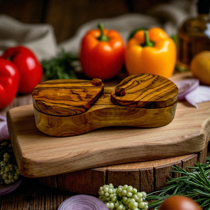 Olive Wood Salt and Pepper Cellar - Tunsouk | Premium Olive Oil 🫒 & Olivewood