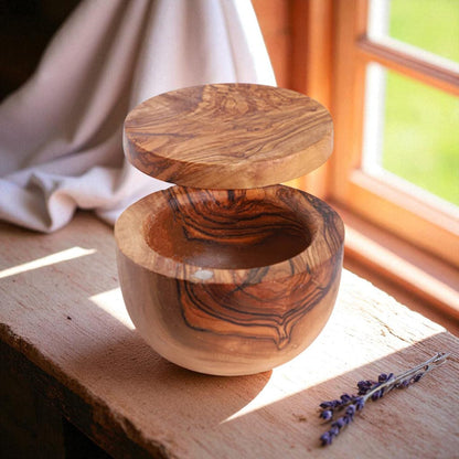 Olive Wood Salt Cellar with Magnetic Lid - Tunsouk | Premium Olive Oil 🫒 & Olivewood