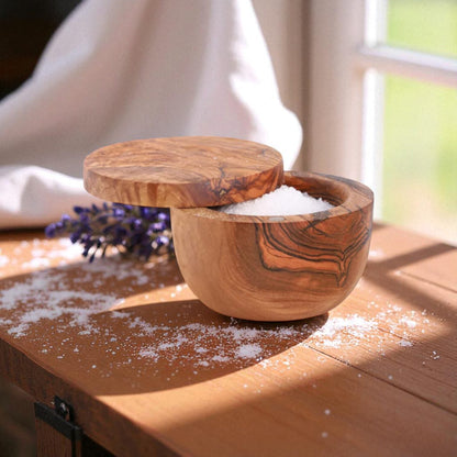 Olive Wood Salt Cellar with Magnetic Lid - Tunsouk | Premium Olive Oil 🫒 & Olivewood