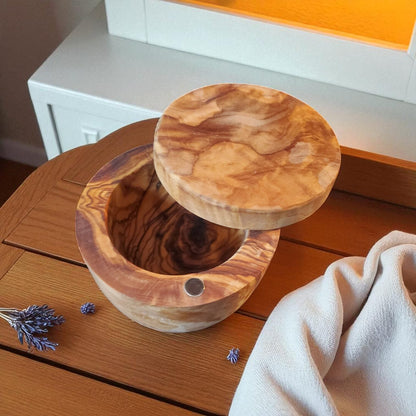 Olive Wood Salt Cellar with Magnetic Lid - Tunsouk | Premium Olive Oil 🫒 & Olivewood