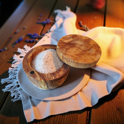 Olive Wood Salt Cellar with Magnetic Lid - Tunsouk | Premium Olive Oil 🫒 & Olivewood