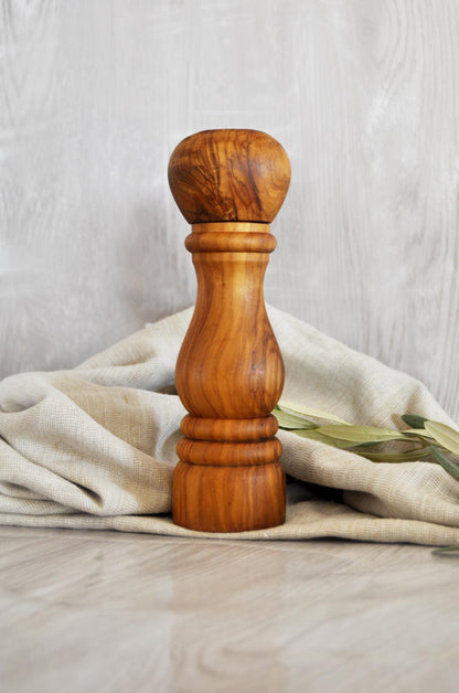 Olive Wood Salt & Pepper Mill | Personalized Handmade Grinder for Seasoning | FREE BeesWax - Tunsouk | Premium Olive Oil 🫒 & Olivewood