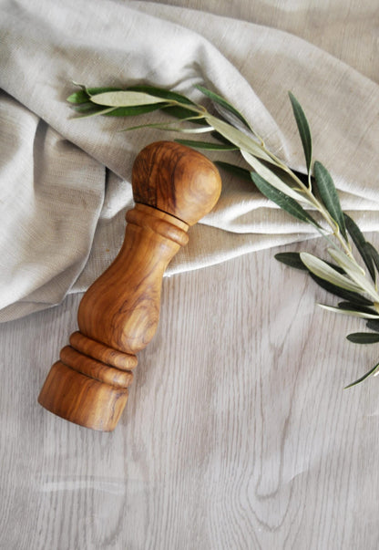Olive Wood Salt & Pepper Mill | Personalized Handmade Grinder for Seasoning | FREE BeesWax - Tunsouk | Premium Olive Oil 🫒 & Olivewood