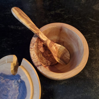 Olive Wood Sugar Pot With Coffee Spoon / Spice Container / Kitchen Storage / Coffee Keeper - Tunsouk | Premium Olive Oil 🫒 & Olivewood