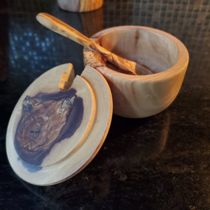 Olive Wood Sugar Pot With Coffee Spoon / Spice Container / Kitchen Storage / Coffee Keeper - Tunsouk | Premium Olive Oil 🫒 & Olivewood