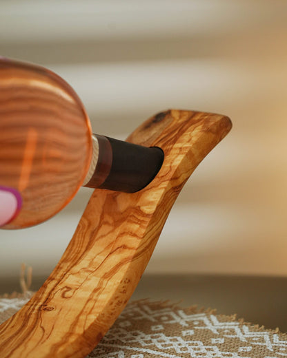Olivewood Wine Bottle Holder - Tunsouk | Premium Olive Oil 🫒 & Olivewood