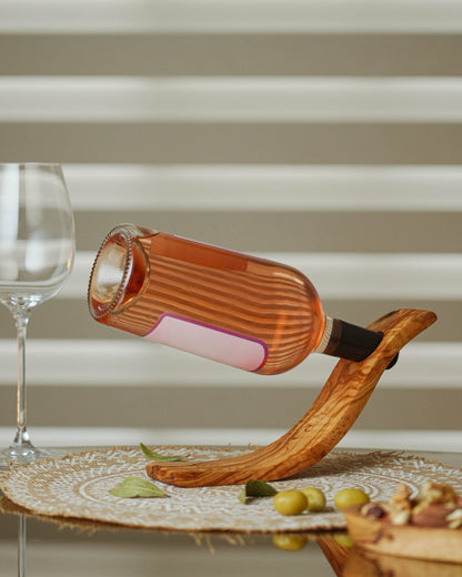 Olivewood Wine Bottle Holder - Tunsouk | Premium Olive Oil 🫒 & Olivewood