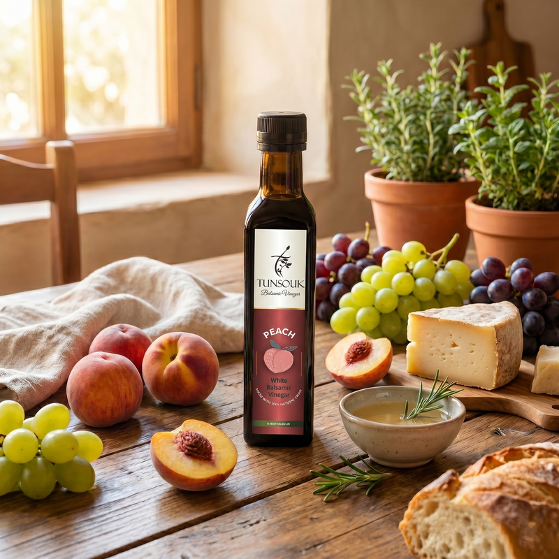 Peach White Balsamic Vinegar (250ml) - Tunsouk | Premium Olive Oil 🫒 & Olivewood