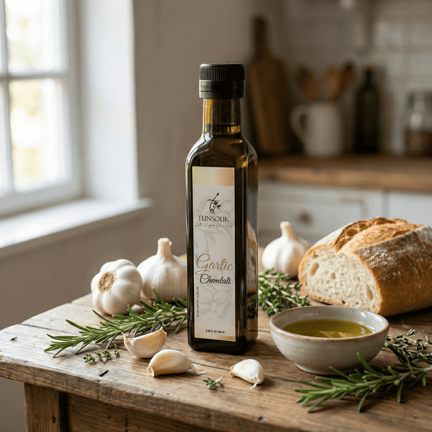 Roasted Garlic Infused Chemlali Olive Oil (250ml) - Tunsouk | Premium Olive Oil 🫒 & Olivewood