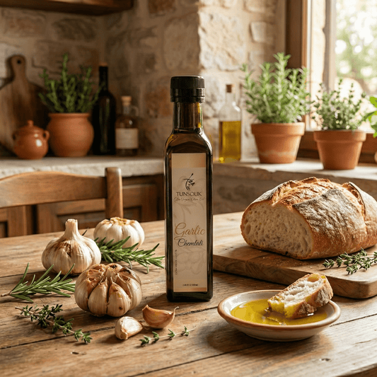 Roasted Garlic Infused Chemlali Olive Oil (250ml) - Tunsouk | Premium Olive Oil 🫒 & Olivewood
