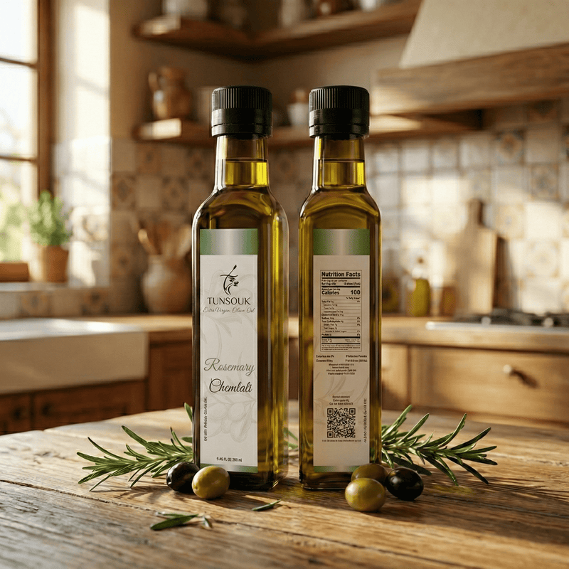 Rosemary Infused Chemlali Olive Oil (250ml) - Tunsouk | Premium Olive Oil 🫒 & Olivewood