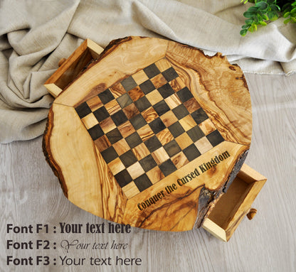 Rustic Olive Wood Chess Set with Drawer | Free Personalization - Tunsouk | Premium Olive Oil 🫒 & Olivewood