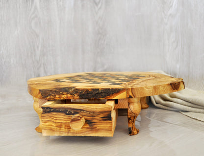 Rustic Olive Wood Chess Set with Drawer | Free Personalization - Tunsouk | Premium Olive Oil 🫒 & Olivewood