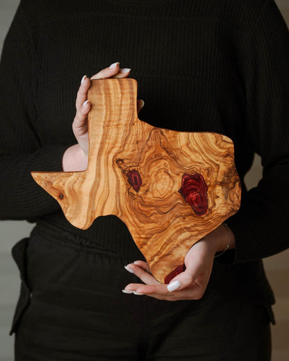 Texas Shaped Olive Wood Cutting Board | Handcrafted Rustic Kitchen Décor | Unique Texas Gift - Tunsouk | Premium Olive Oil 🫒 & Olivewood