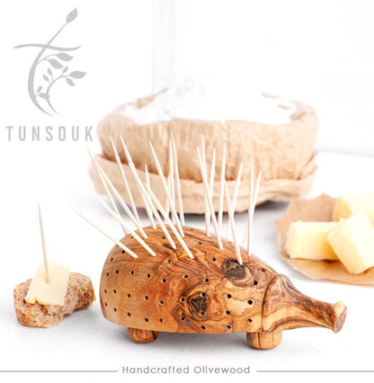 Toothpick Holder | Original Hedgehog Toothpick Holder | Handmade Olive Wood Design | Original gift Cute and useful + FREE Beeswax - Tunsouk | Premium Olive Oil 🫒 & Olivewood