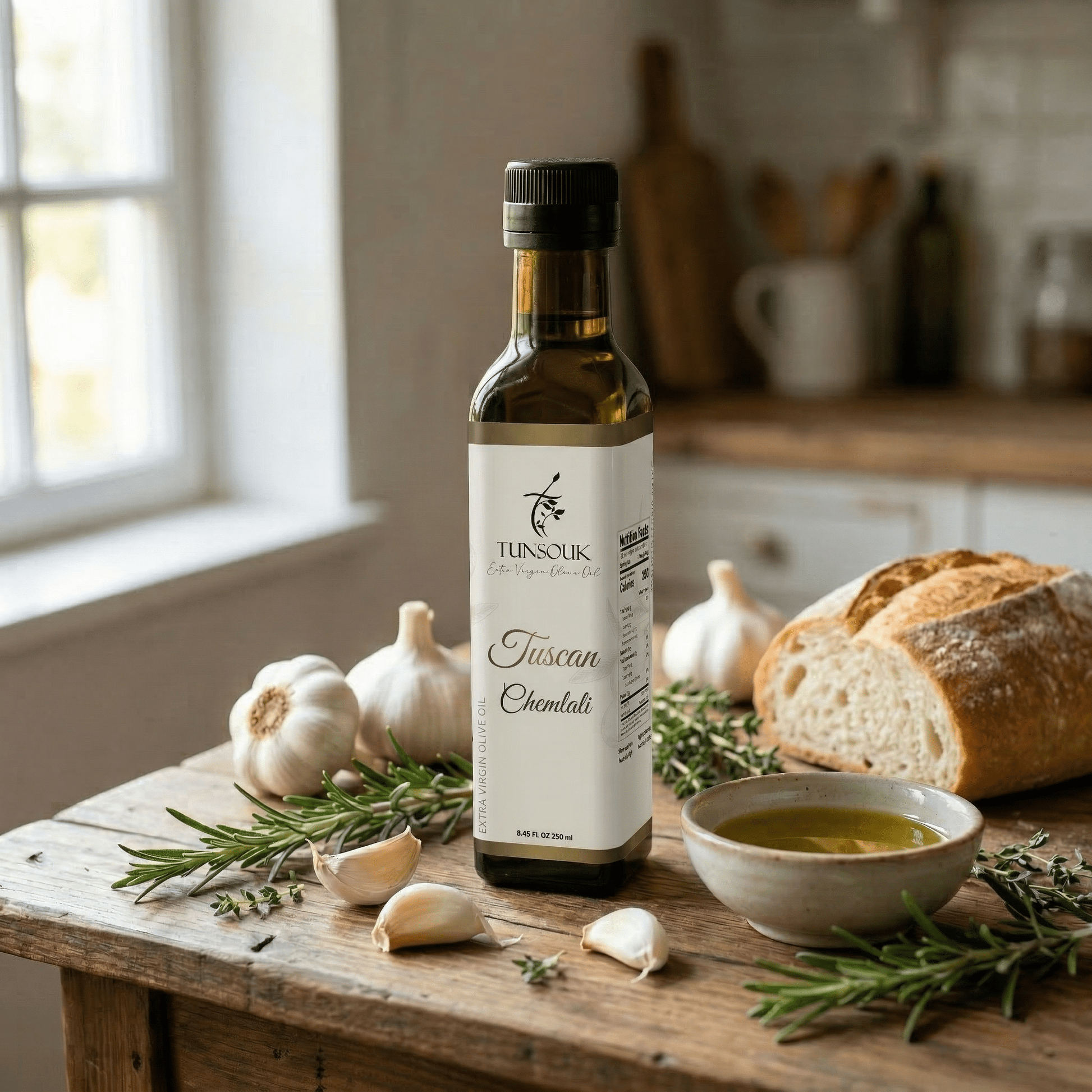 Tuscan Infused Chemlali Olive Oil (250ml) - Tunsouk | Premium Olive Oil 🫒 & Olivewood