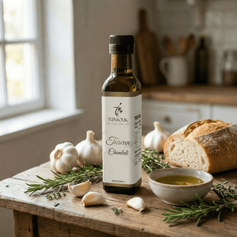 Tuscan Infused Chemlali Olive Oil (250ml) - Tunsouk | Premium Olive Oil 🫒 & Olivewood
