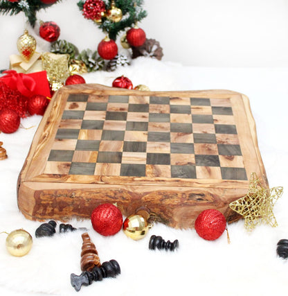 WOODEN CHESS WITH STORAGE RUSTIC - Tunsouk | Premium Olive Oil 🫒 & Olivewood