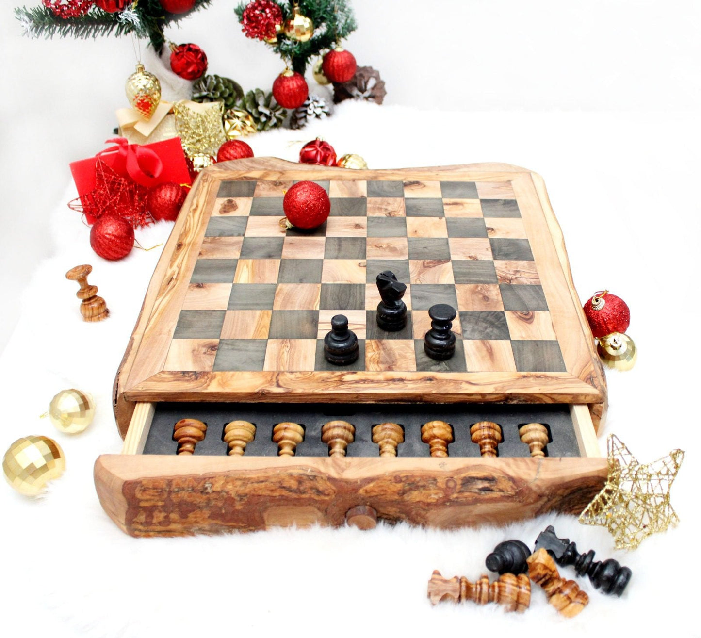 WOODEN CHESS WITH STORAGE RUSTIC - Tunsouk | Premium Olive Oil 🫒 & Olivewood