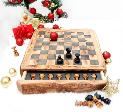 WOODEN CHESS WITH STORAGE RUSTIC - Tunsouk | Premium Olive Oil 🫒 & Olivewood