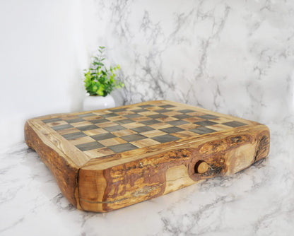 WOODEN CHESS WITH STORAGE RUSTIC - Tunsouk | Premium Olive Oil 🫒 & Olivewood