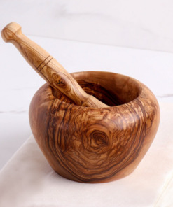 Handcrafted Olive Wood Mortar with Smooth Round Surface