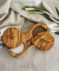 Olive Wood Salt and pepper Jars with Rotating Lids