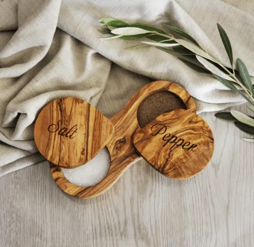 Olive Wood Salt and pepper Jars with Rotating Lids