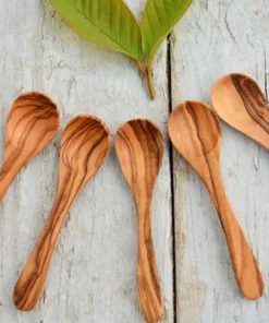 Small Olive Wood Coffee Spoon set + Free Beeswax
