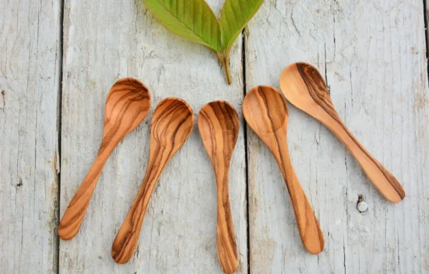 Small Olive Wood Coffee Spoon set + Free Beeswax
